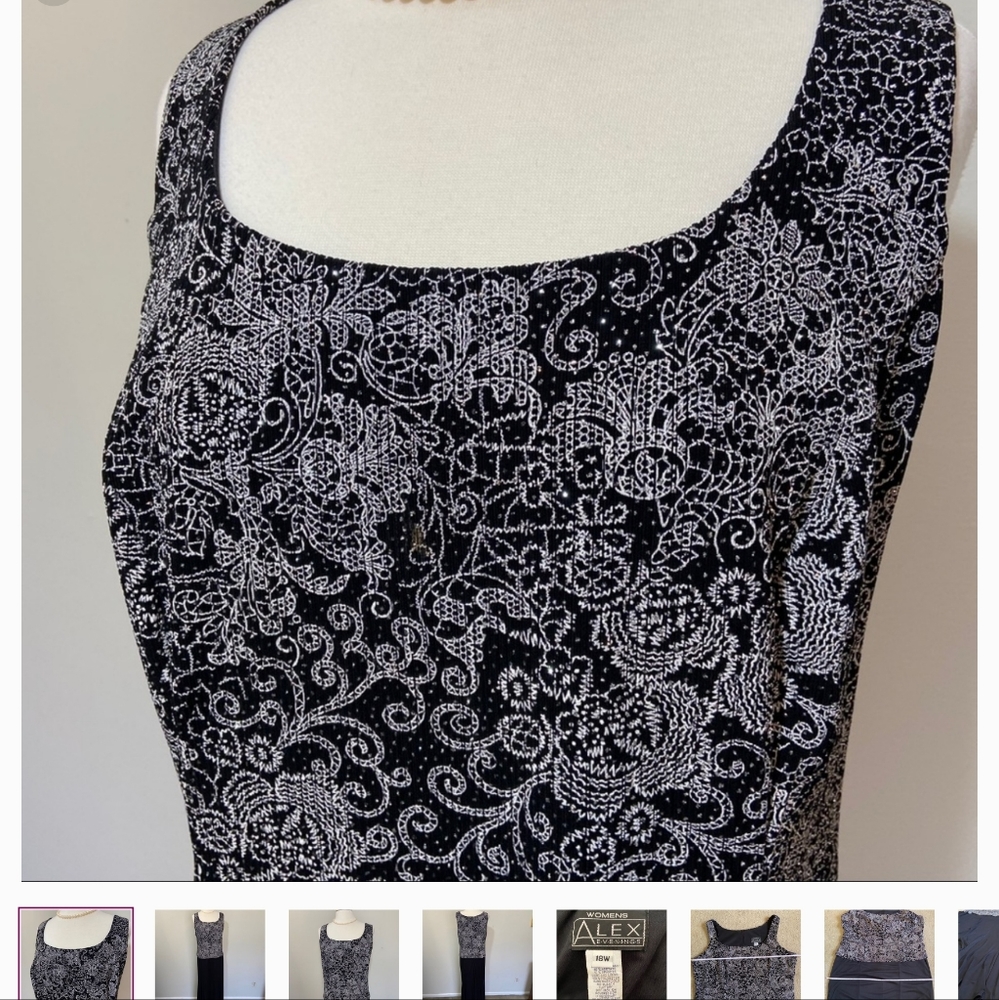 Alex Evenings Black and Silver Evening Gown 18 W